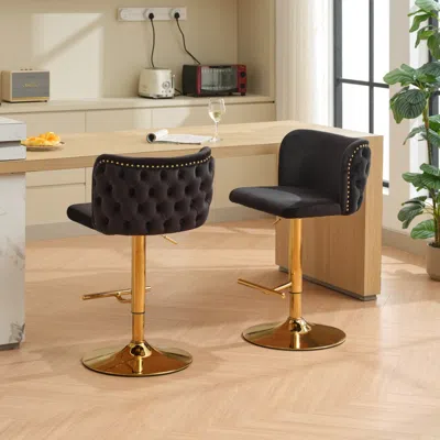 Streamdale Furniture Streamdale Adjustable Velvet Barstools With Gold Base (set Of 2)