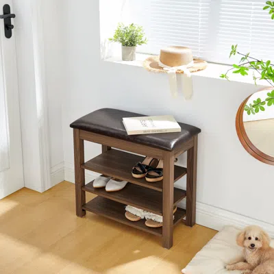 Streamdale Furniture Streamdale Adjustable Wood Shoe Bench With Storage - Brown