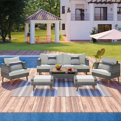 Streamdale Furniture Streamdale All-weather 6-piece Wicker Sofa Set With Double Cushions And Accents