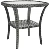 Streamdale Furniture Streamdale All-weather Wicker Coffee Table With Ripple Glass Top And Storage Shelf