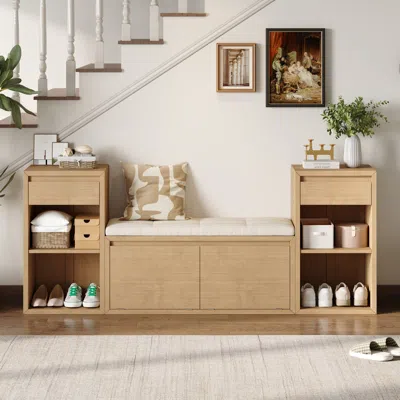 Streamdale Furniture Streamdale All-in-one Entryway Storage Bench With Cushion Drawers And Shelves (brown)