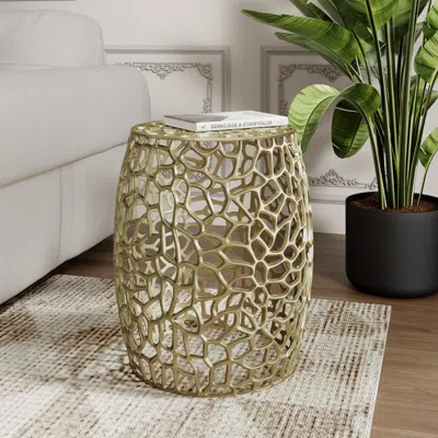 Streamdale Furniture Streamdale Aluminum Drum End Table With Intricate Design-gold
