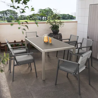 Streamdale Furniture Streamdale Aluminum Outdoor Dining Set For 6 With Faux Wood Table In Gray