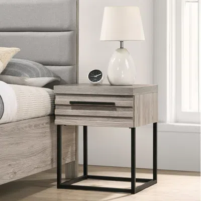 Streamdale Furniture Streamdale Alvear Weathered Gray Wood Nightstand With Metal Base
