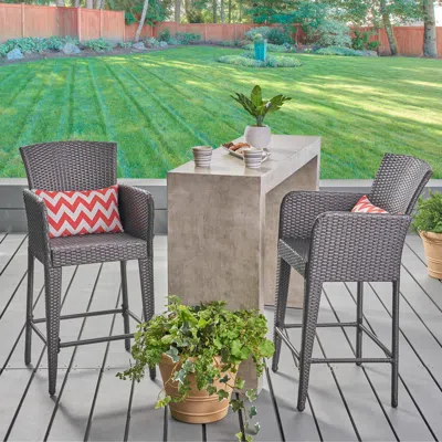 Streamdale Furniture Streamdale Anaya 2-piece Outdoor Wicker Barstool Set With Iron Frames And Foot Rails
