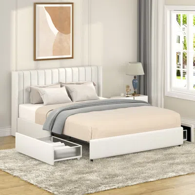Streamdale Furniture Streamdale Anda 2-drawer Upholstered Storage Bed Queen Ivory Boucle
