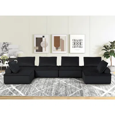 Streamdale Furniture Streamdale Anna Black Velvet 6 Seater U-shape Modular Sectional Sofa