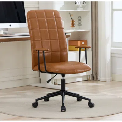 Streamdale Furniture Streamdale Antique Brown Pu Leather Office Chair With Armrest, High Backrest, Swivel.