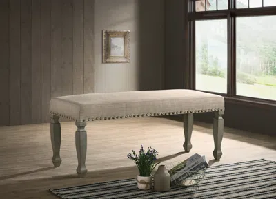 Streamdale Furniture Streamdale Antique Gray Finish Upholstered Nailhead Bench