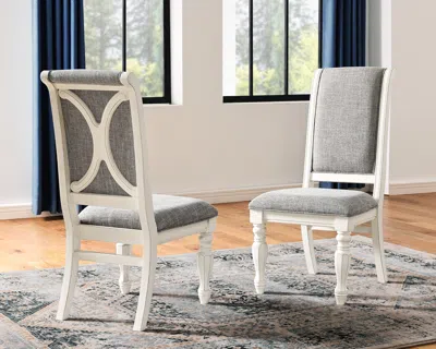 Streamdale Furniture Streamdale Antique White Solid Wood Upholstered Dining Chairs