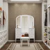 Streamdale Furniture Streamdale Antique White Vanity Set With Triple Mirror & Stool