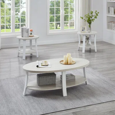 Streamdale Furniture Streamdale Anze Contemporary Oval Wood Shelf 3-piece Coffee Table Set