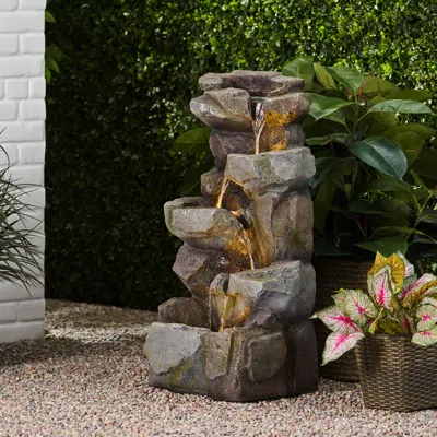 Streamdale Furniture Streamdale Apache 4 Tier Fountain, Candler Outdoor Fountain, Stone Gray, No Assembly Required