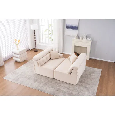 Streamdale Furniture Streamdale Apricot Chenille 4-seater Compression Sofa With Pillows