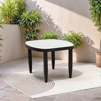 Streamdale Furniture Streamdale Arc 23.6'' Sintered Stone Side Table With Aluminum Frame - Ember Black