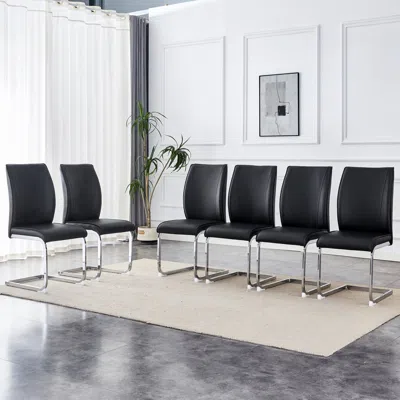 Streamdale Furniture Streamdale Arch Dining Chairs - Black Pu, Silver Legs (set Of 6)
