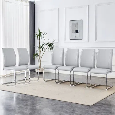 Streamdale Furniture Streamdale Arch Dining Chairs - Light Gray Pu, Silver Legs - Set Of 6
