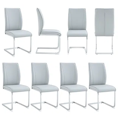Streamdale Furniture Streamdale Arch Dining Chairs - Light Gray Pu, Silver Legs (set Of 8)