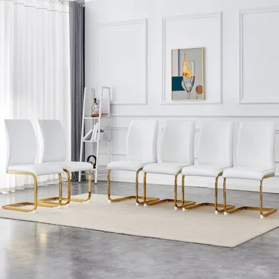 Streamdale Furniture Streamdale Arch Dining Chairs - White Pu, Gold Legs (set Of 6)