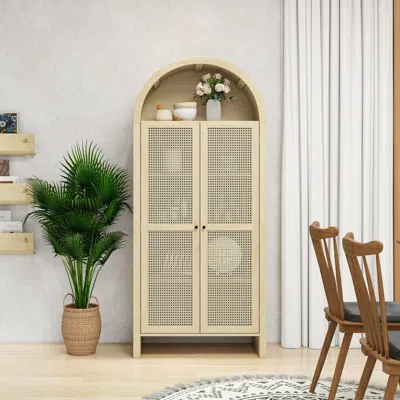 Streamdale Furniture Streamdale Arched Kitchen Pantry Cabinet With Rattan Door & Adjustable Shelves