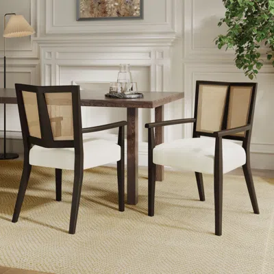 Streamdale Furniture Streamdale Arm Dining Chair (dark Brown+beige) Set Of 2