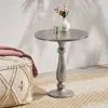 Streamdale Furniture Streamdale Artisan Floral Engraved Silver Side Table With Boho Glam Design