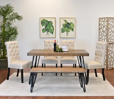 Streamdale Furniture Streamdale Ashford 6-piece Dining Set Hairpin Table With 4 Chairs & Bench