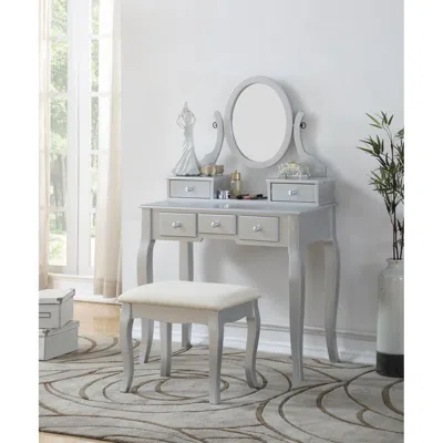 Streamdale Furniture Streamdale Ashley Wood Make-up Vanity Table And Stool Set, Silver