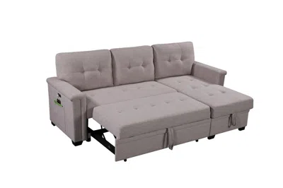 Streamdale Furniture Streamdale Ashlyn Light Reversible Sleeper Sectional Sofa With Storage Chaise In Gray
