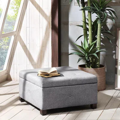Streamdale Furniture Streamdale Aspen Button Tufted Storage Ottoman In Gray