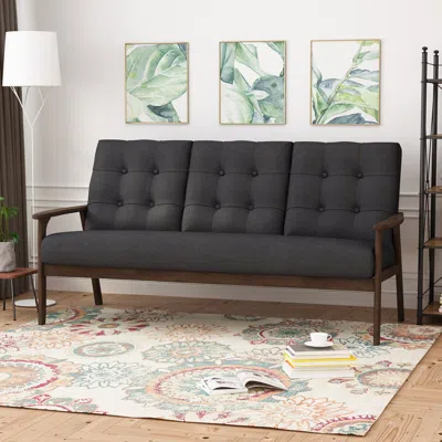 Streamdale Furniture Streamdale Athena Mid Century Waffle Stitch Tufted Accent Sofa With Rubberwood Legs