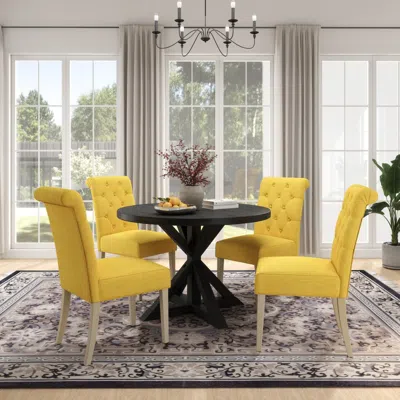 Streamdale Furniture Streamdale Banff 5-piece Dining Set, Cross-buck Round Table With 4 Tufted Chairs