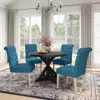 Streamdale Furniture Streamdale Banff 5-piece Dining Set, Cross-buck Round Table With 4 Tufted Chairs, Blue