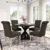 Streamdale Furniture Streamdale Banff 5-piece Dining Set, Cross-buck Round Table With 4 Tufted Chairs, Charcoal