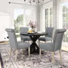 Streamdale Furniture Streamdale Banff 5-piece Dining Set, Cross-buck Round Table With 4 Tufted Chairs, Gray