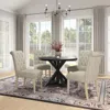 Streamdale Furniture Streamdale Banff 5-piece Dining Set, Cross-buck Round Table With 4 Tufted Chairs, Tan