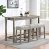 Streamdale Furniture Streamdale Bar Table & Chairs Set W/ Power Outlet - 4 Piece Dining Set In Brown