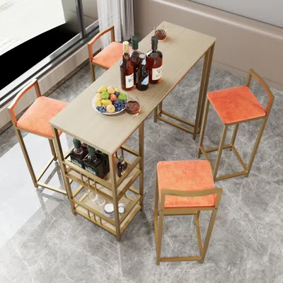 Streamdale Furniture Streamdale Bar Table Set - Gold Frame, Storage, Cushioned Chairs