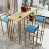 Streamdale Furniture Streamdale Bar Table Set - Gold Frame, Storage, Cushioned Chairs (gold/beige/blue)
