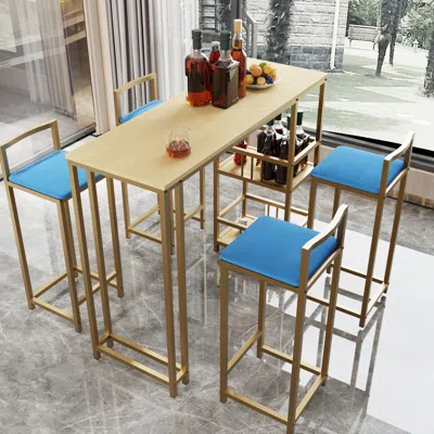 Streamdale Furniture Streamdale Bar Table Set - Gold Frame, Storage, Cushioned Chairs (gold/beige/blue)