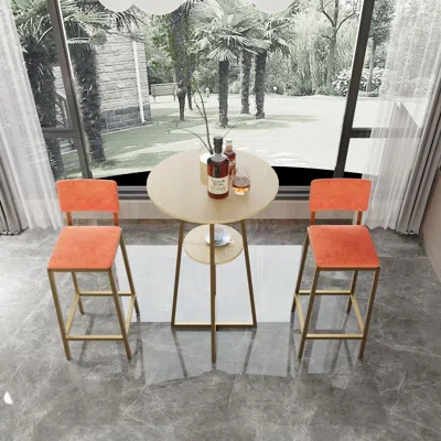 Streamdale Furniture Streamdale Bar Table Set: Gold Frame, Cushioned Seats & Storage