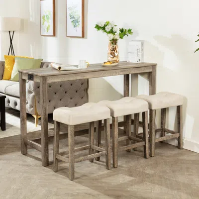 Streamdale Furniture Streamdale Bar Table Set With 3 Stools & Power Outlet - Brown