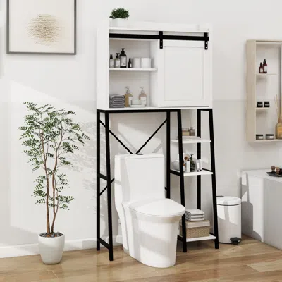 Streamdale Furniture Streamdale Barn Door Over-the-toilet Cabinet With Adjustable Shelves In Brown