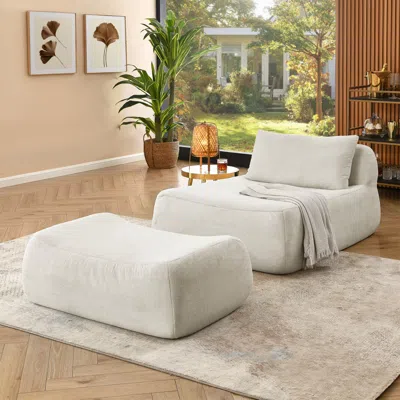 Streamdale Furniture Streamdale Bean Bag Chair Set W/ Ottoman & Pillow - Beige