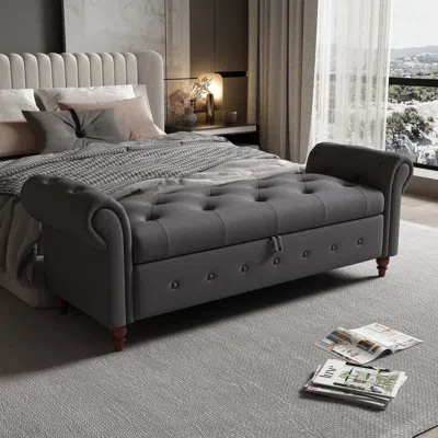 Streamdale Furniture Streamdale Bed Bench Fabric In Gray