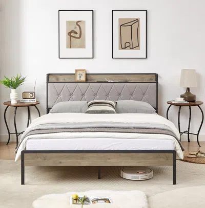 Streamdale Furniture Streamdale Bed Frame With Charging Station Queen Size