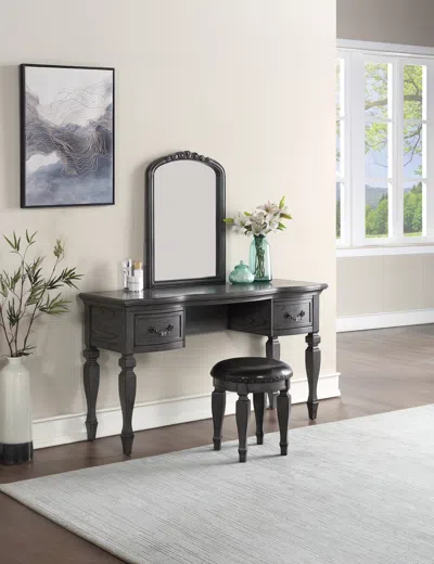 Streamdale Furniture Streamdale Bedroom Classic Vanity Set Wooden Carved Mirror Stool Drawers