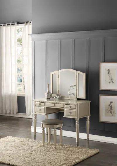 Streamdale Furniture Streamdale Bedroom Contemporary Vanity Set W Foldable Mirror Stool Drawers In Neutral