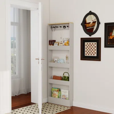 Streamdale Furniture Streamdale Behind The Door 69" Bookcase - Narrow Storage Cabinet - Antique White