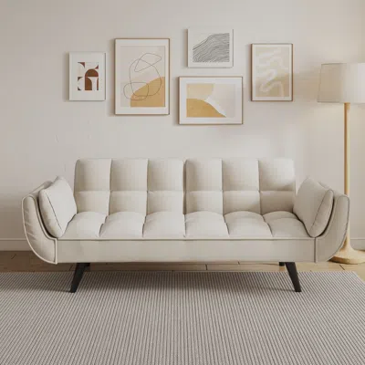 Streamdale Furniture Streamdale Beige 57" Sofa With Throw Pillow & Armrests